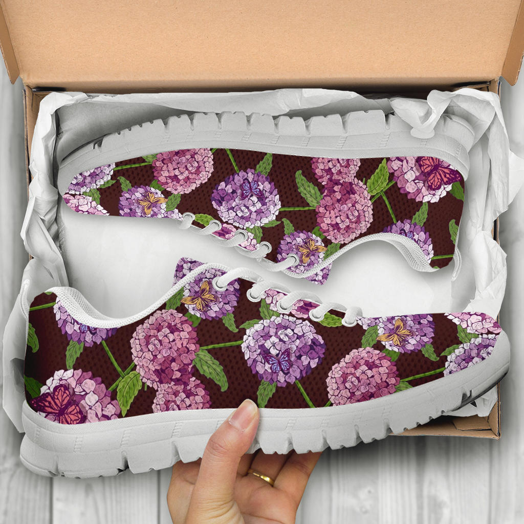 Hydrangea Pattern Print Design HD08 Sneakers White Bottom Shoes