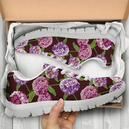 Hydrangea Pattern Print Design HD08 Sneakers White Bottom Shoes