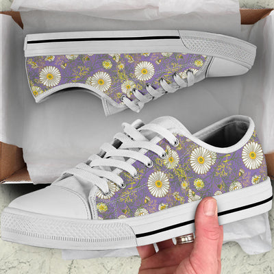 Daisy Pattern Print Design DS011 White Bottom Low Top Shoes