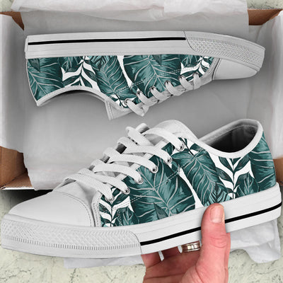 Tropical Palm Leaves Pattern White Bottom Low Top Shoes