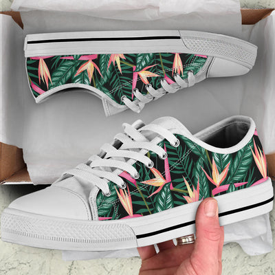 Bird Of Paradise Pattern Print Design BOP03 White Bottom Low Top Shoes