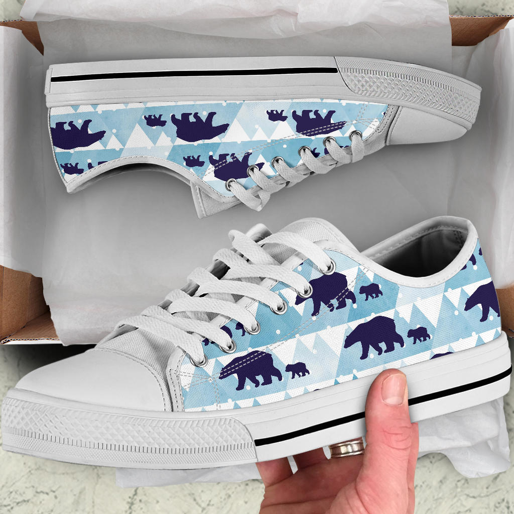 Bear Pattern Print Design BE01 White Bottom Low Top Shoes