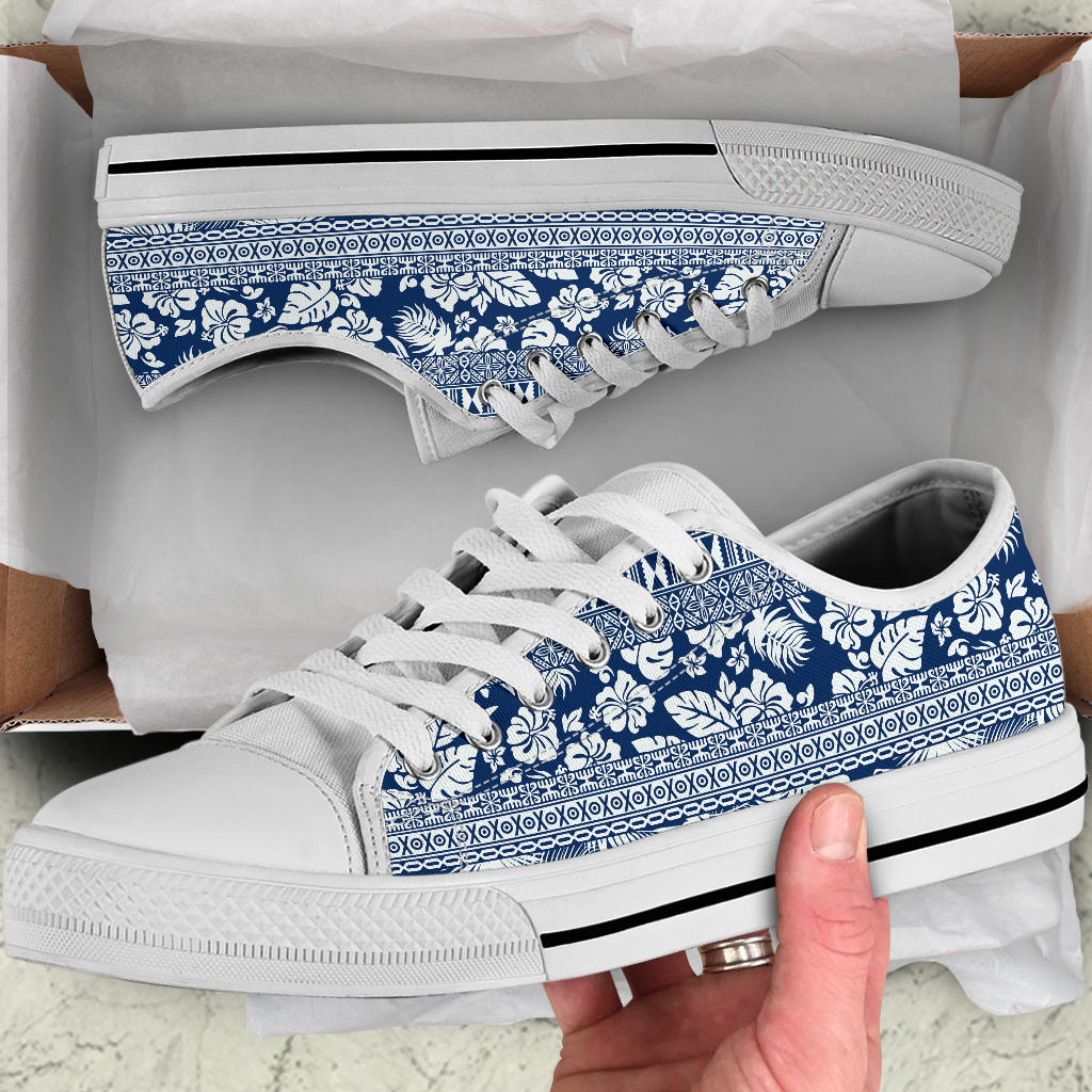 Hawaiian Themed Pattern Print Design H020 White Bottom Low Top Shoes