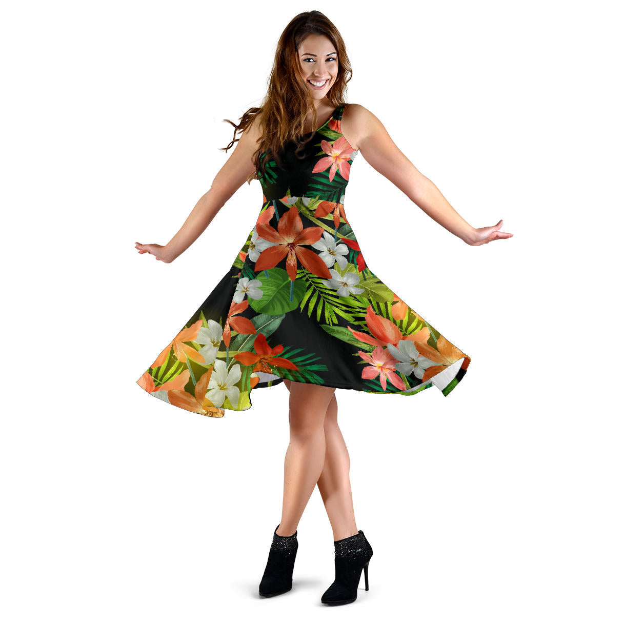 Amaryllis Pattern Print Design AL07 Midi Dress