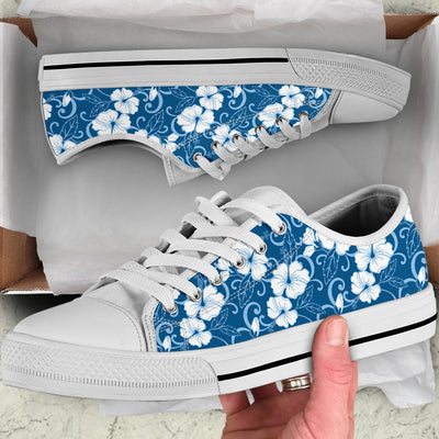 Hibiscus Pattern Print Design HB03 White Bottom Low Top Shoes