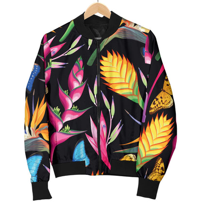 Tropical Flower Pattern Print Design TF016 Women Bomber Jacket