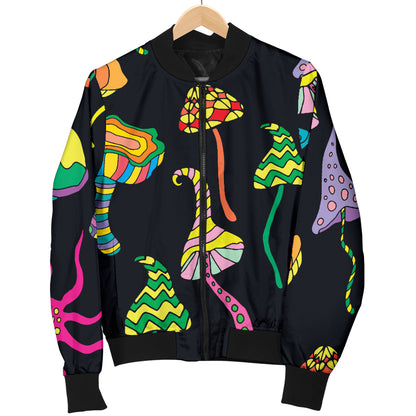 Psychedelic Mushroom Pattern Print Design A02 Women's Bomber Jacket