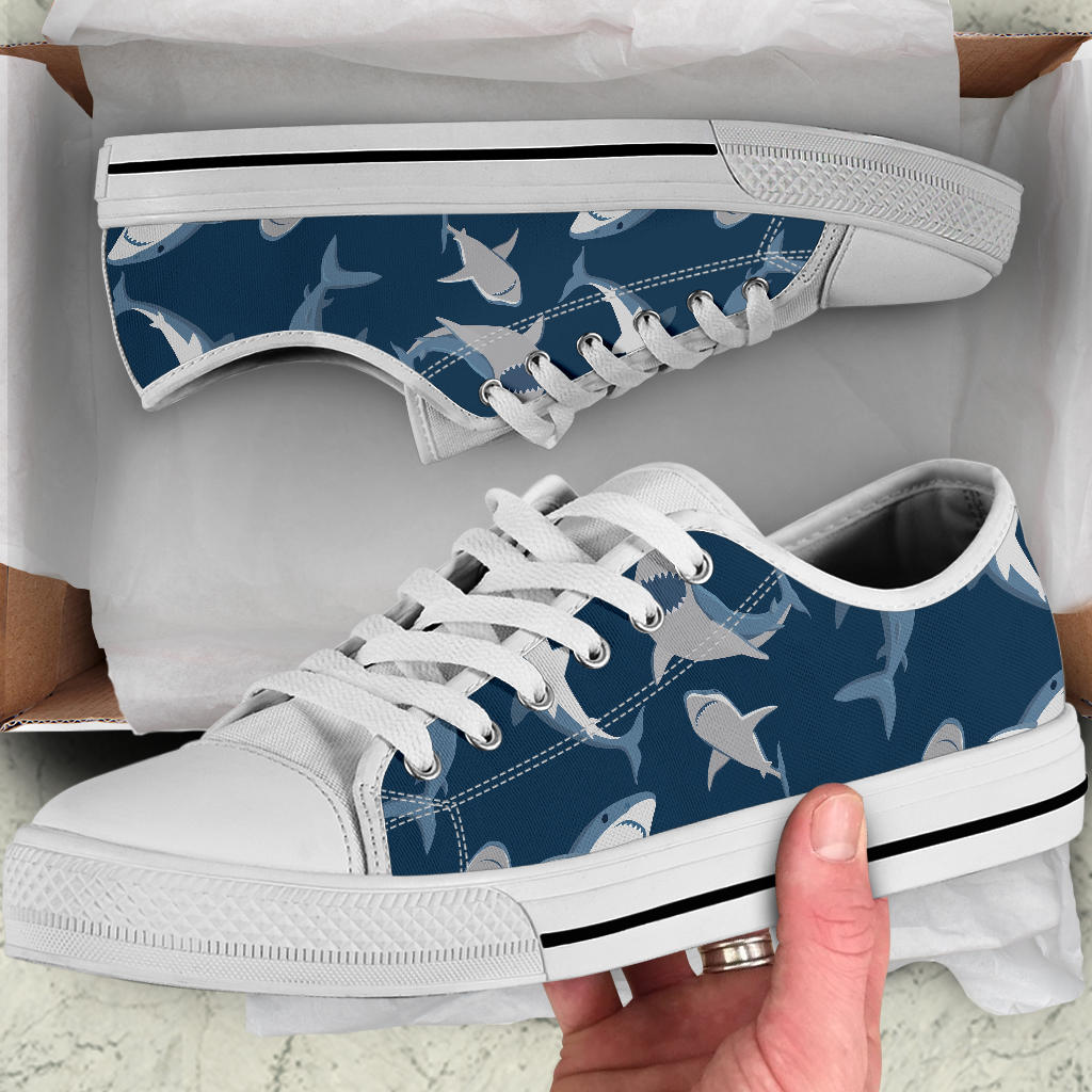 Shark Action Pattern White Bottom Low Top Shoes