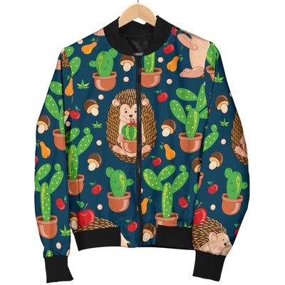 Hedgehog Cactus Pattern Print Design 04 Women's Bomber Jacket