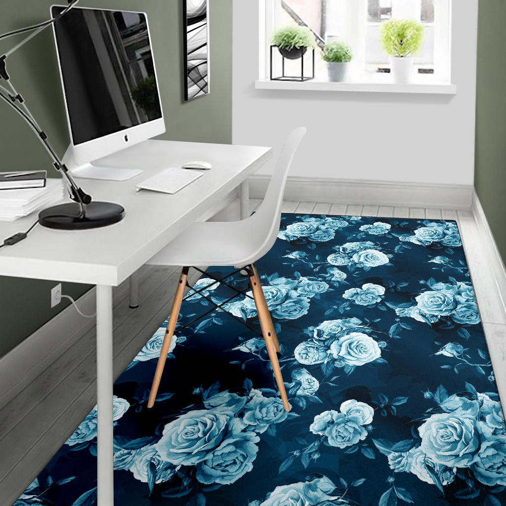 Rose Blue Pattern Print Design RO014 Area Rugs
