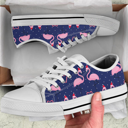 Flamingo Christmas White Bottom Low Top Shoes