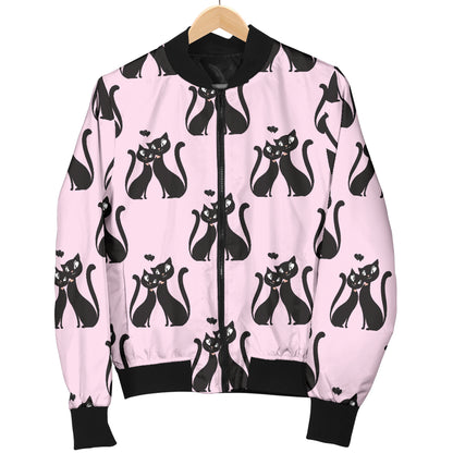 Black Cat Pattern Print Design 01 Women's Bomber Jacket