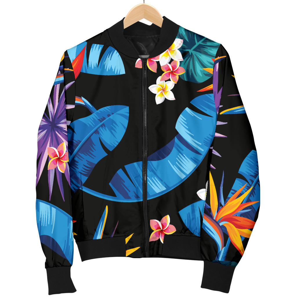 Tropical Flower Pattern Print Design TF018 Women Bomber Jacket