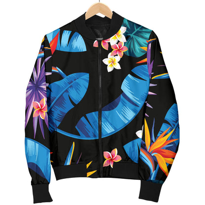 Tropical Flower Pattern Print Design TF018 Women Bomber Jacket