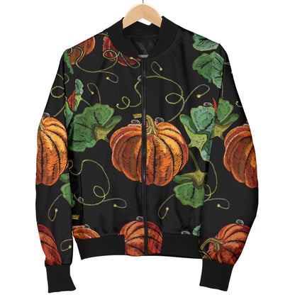 Pumpkin Pattern Print Design A02 Women's Bomber Jacket