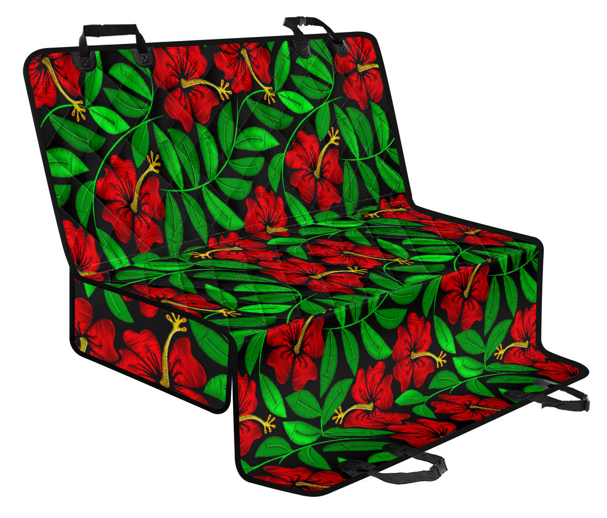 Red Hibiscus Embroidered Pattern Print Design HB032 Rear Dog  Seat Cover