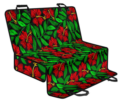Red Hibiscus Embroidered Pattern Print Design HB032 Rear Dog  Seat Cover