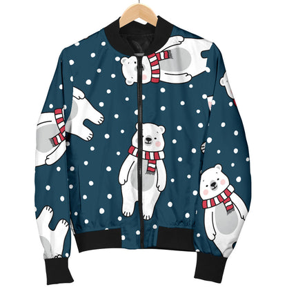 Polar Bear Pattern Print Design PB05 Women Bomber Jacket