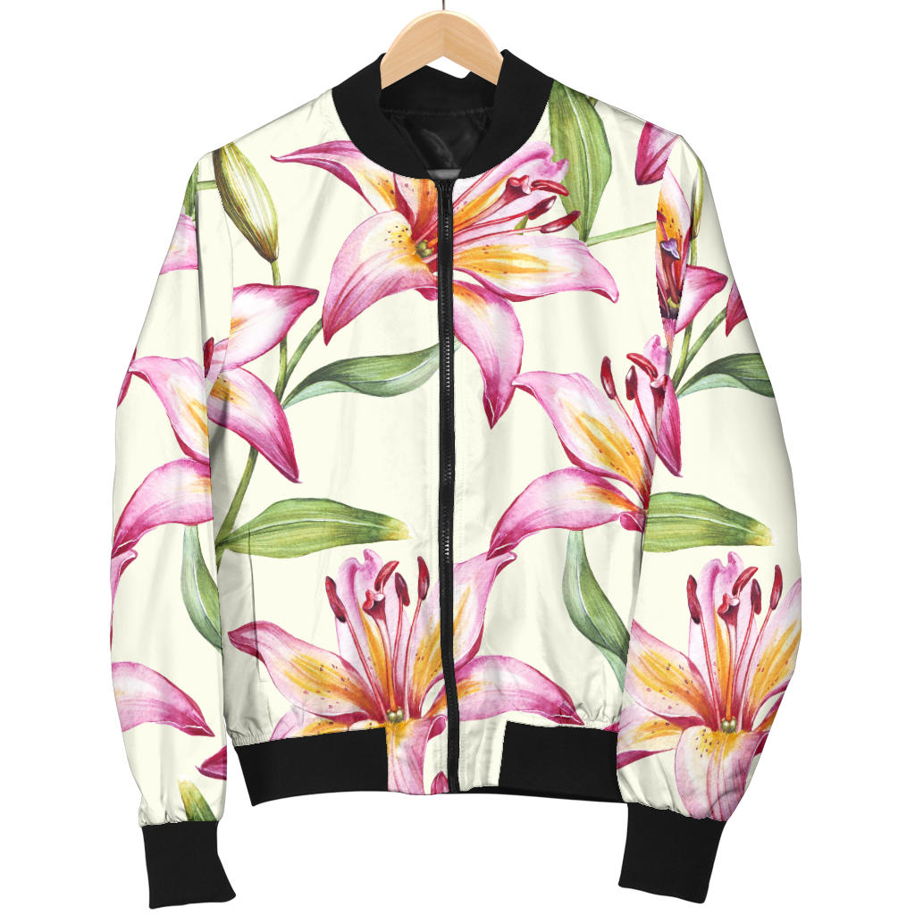 Lily Pattern Print Design LY011 Men Bomber Jacket
