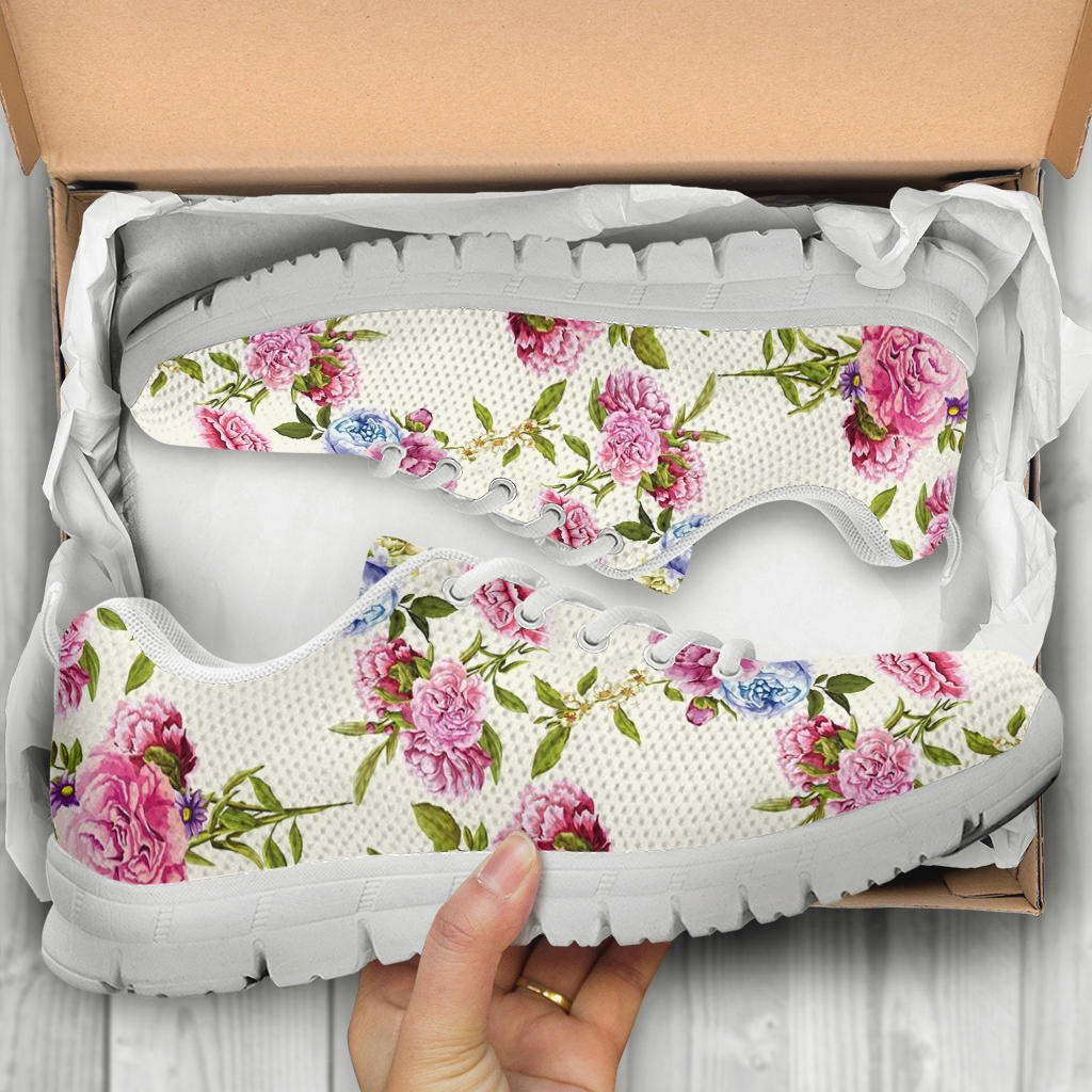 Carnations Pattern Print Design CN02 Sneakers White Bottom Shoes
