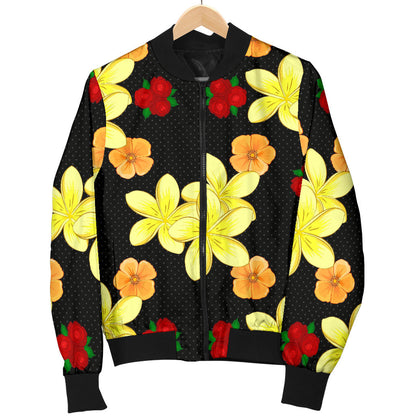 Yellow Plumeria Pattern Print Design PM04 Women Bomber Jacket