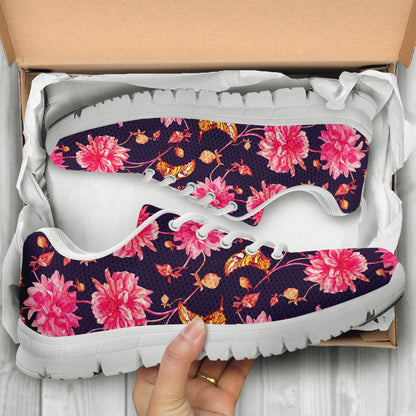 Dahlia Pattern Print Design DH03 Sneakers White Bottom Shoes