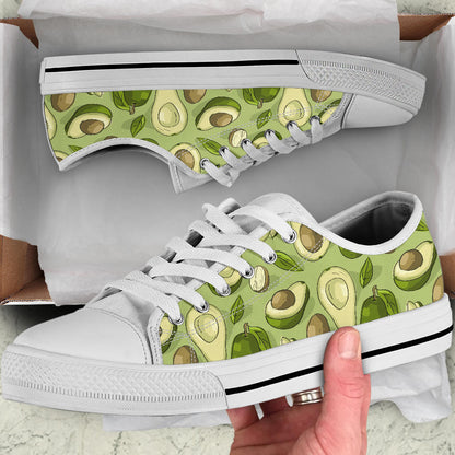 Avocado Pattern Print Design AC03 White Bottom Low Top Shoes