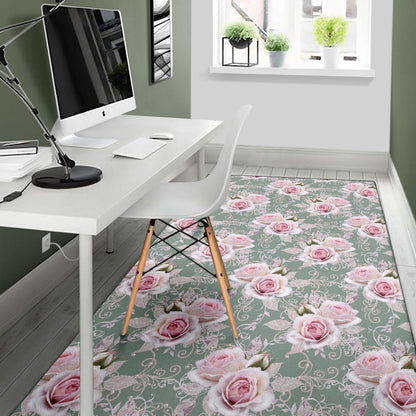 Rose White Pattern Print Design RO012 Area Rugs