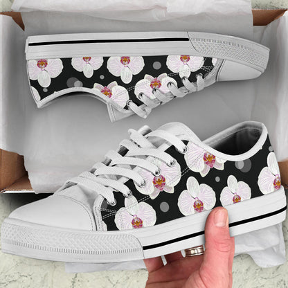 Orchid White Pattern Print Design OR09 White Bottom Low Top Shoes