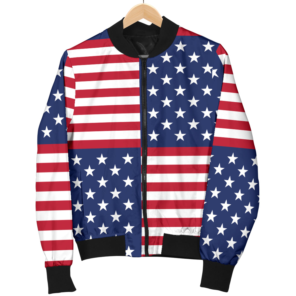 Patriotic US Flag Pattern Print Design A03 Women's Bomber Jacket