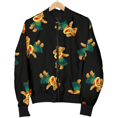Hula Bear Pattern Print Design 06 Women's Bomber Jacket
