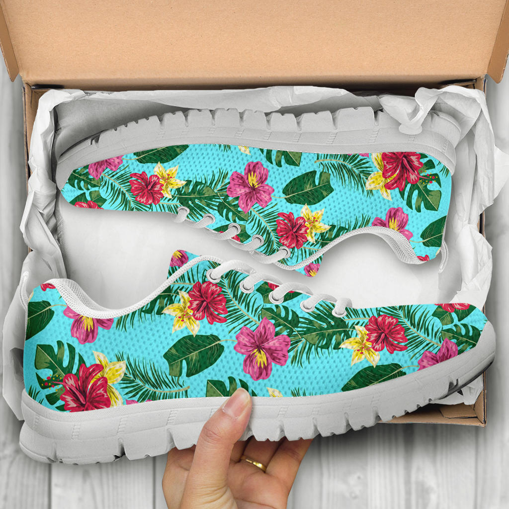 Hibiscus Hawaiian Flower Sneakers White Bottom Shoes - JorJune