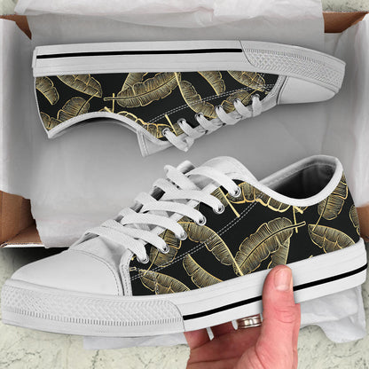 Banana Leaf Pattern Print Design BL07 White Bottom Low Top Shoes