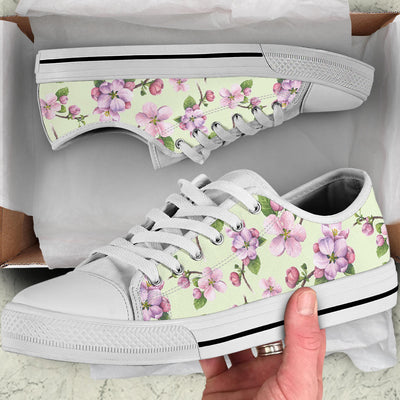 Apple blossom Pattern Print Design AB05 White Bottom Low Top Shoes