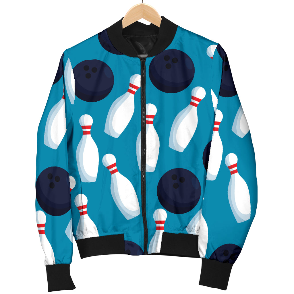 Bowling Pin Pattern Print Design 010 Women's Bomber Jacket