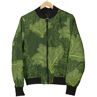 Kale Pattern Print Design 01 Women's Bomber Jacket