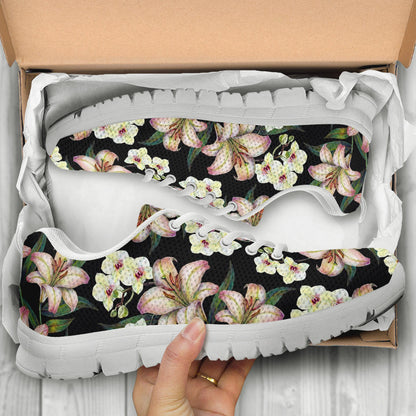 Lily Pattern Print Design LY03 Sneakers White Bottom Shoes