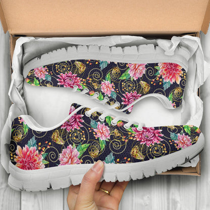 Dahlia Pattern Print Design DH02 Sneakers White Bottom Shoes
