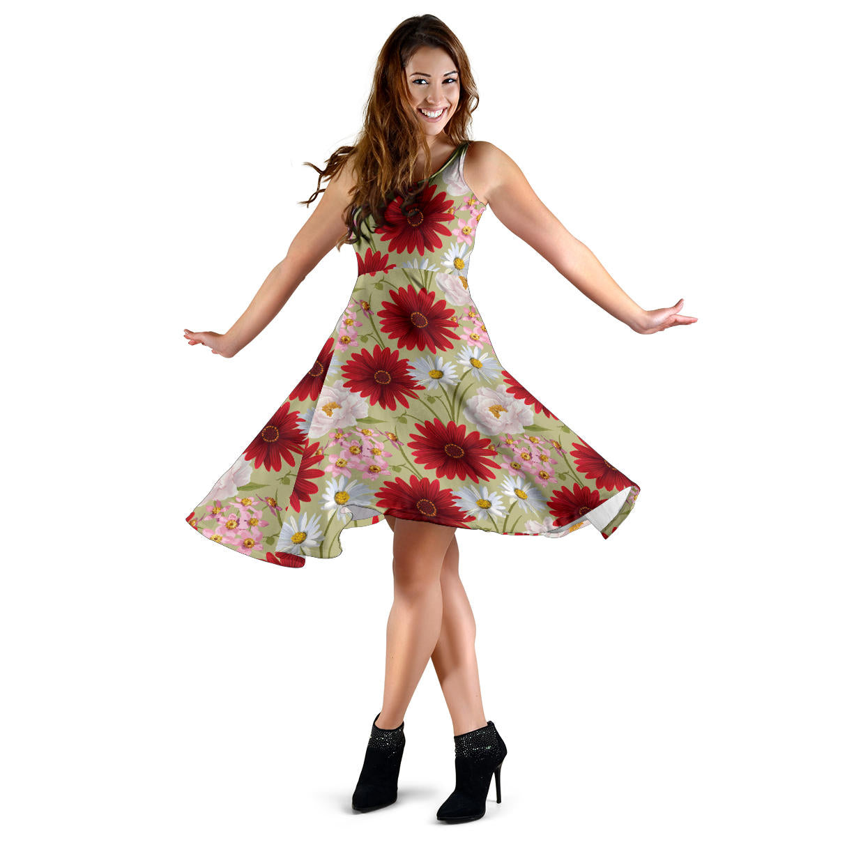 Gerberas Pattern Print Design GB07 Midi Dress
