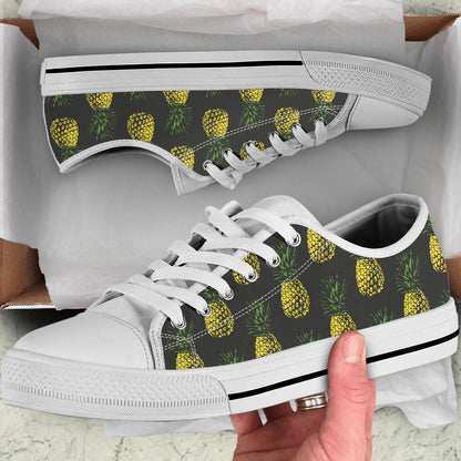 Gold Pineapple White Bottom Low Top Shoes