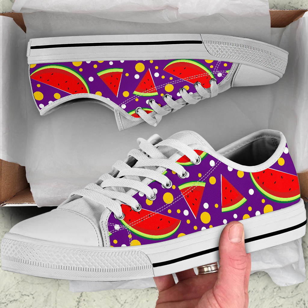 Watermelon Pattern Print Design WM010 White Bottom Low Top Shoes