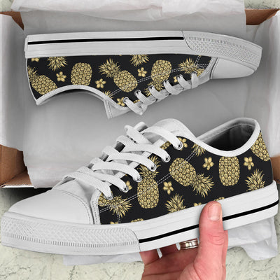 Gold Pineapple Hibiscus White Bottom Low Top Shoes