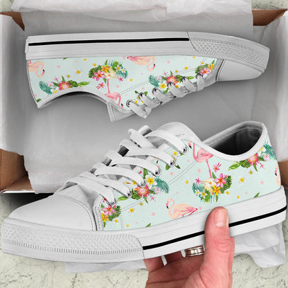 Flamingo Sweet Pattern White Bottom Low Top Shoes
