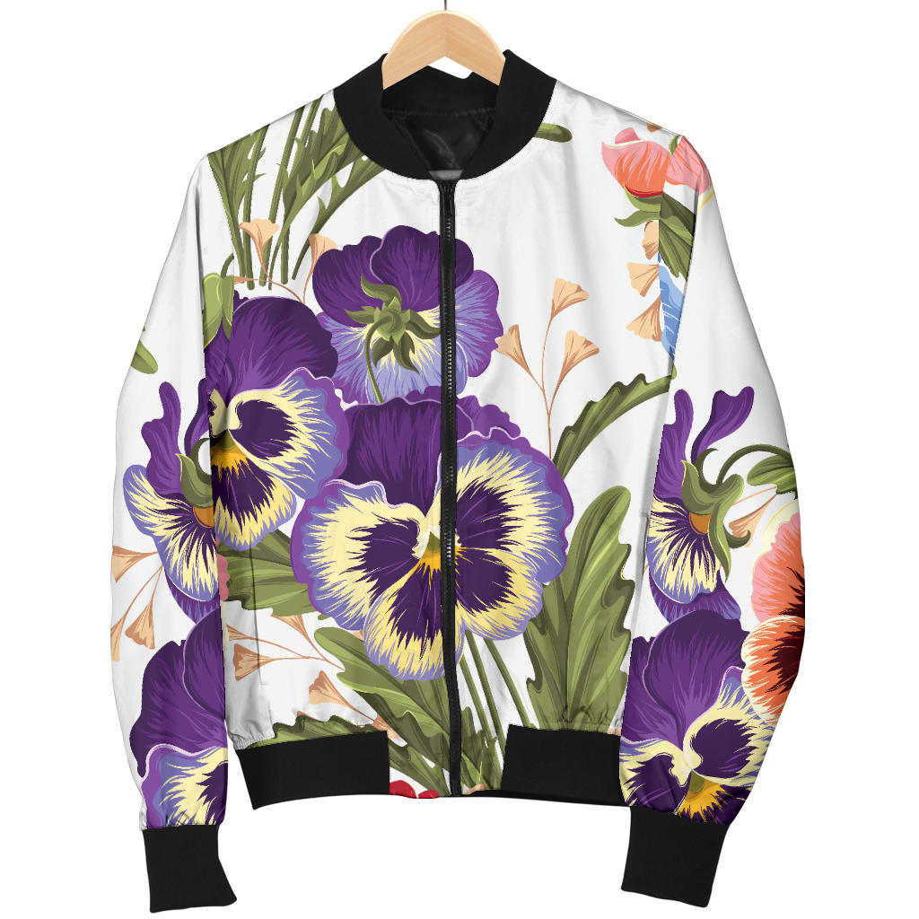 Pansy Pattern Print Design PS06 Women Bomber Jacket