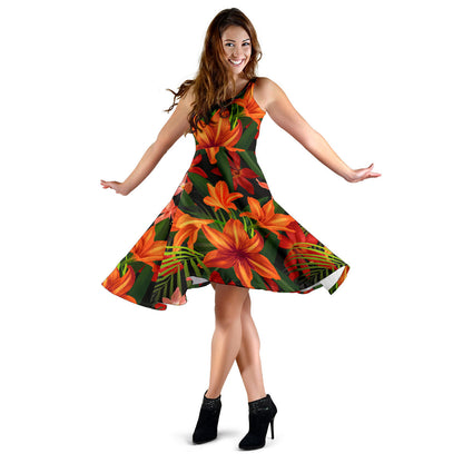 Amaryllis Pattern Print Design AL05 Midi Dress