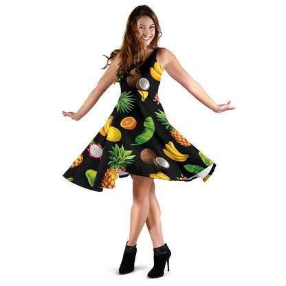Tropical Fruits Pattern Print Design TF03 Midi Dress