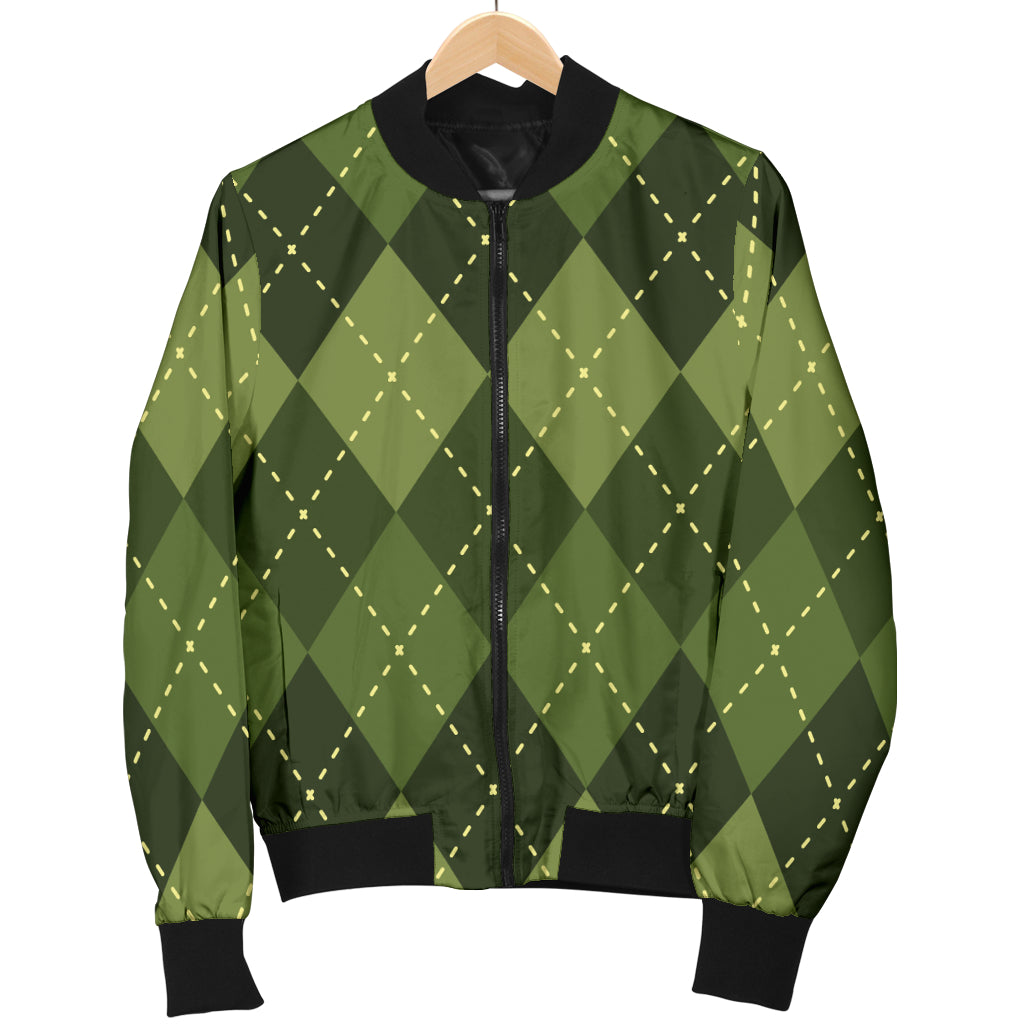Argyle Green Pattern Print Design 01 Women's Bomber Jacket