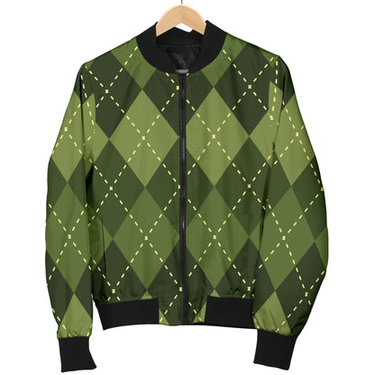Argyle Green Pattern Print Design 01 Women's Bomber Jacket