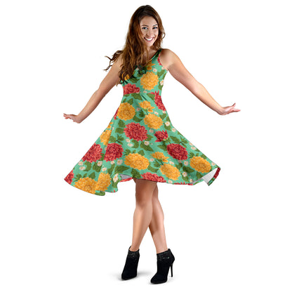 Dahlia Pattern Print Design DH011 Midi Dress