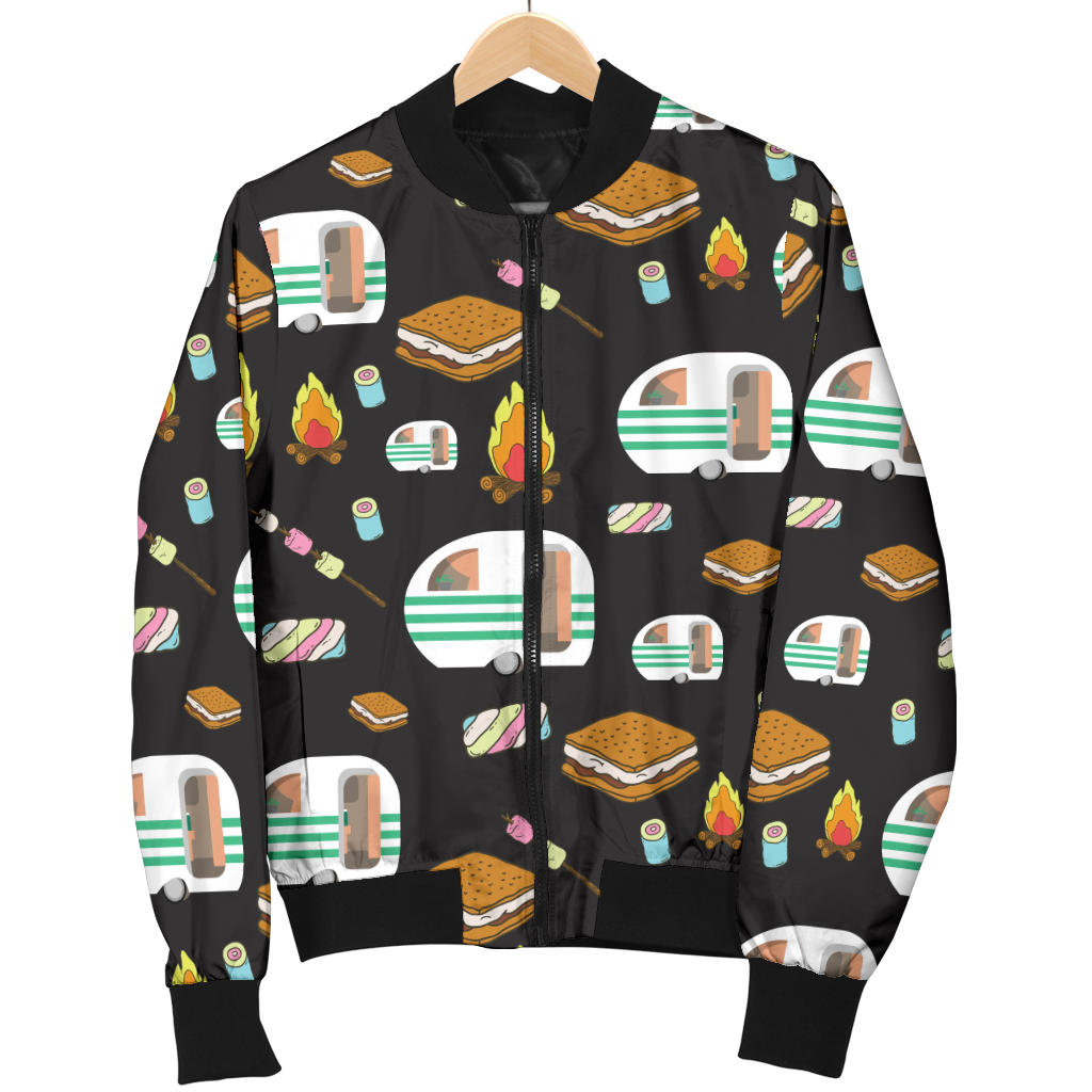 Camper marshmallow Camping Design Print Women Bomber Jacket